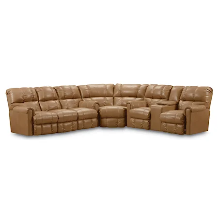 Casual Three Piece Reclining Sectional Sofa with Four Recliners and Drink Console